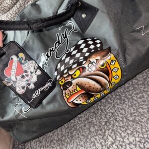 Ed Hardy Black and Gray Bulldog Tote